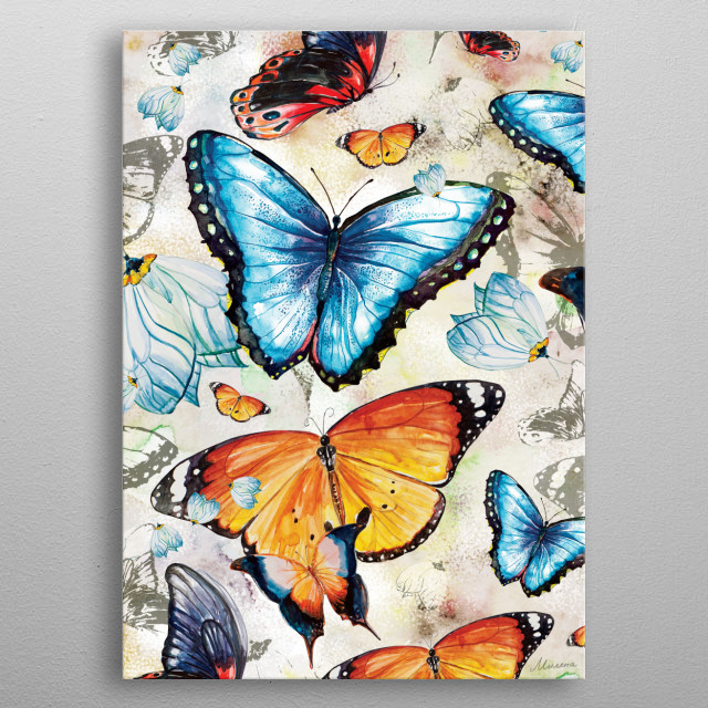 Original butterflies watercolo... Contemporary Art Poster Print | metal ...