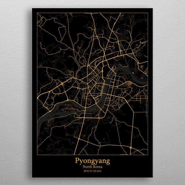 Pyongyang North Korea Maps Poster Print Metal Posters