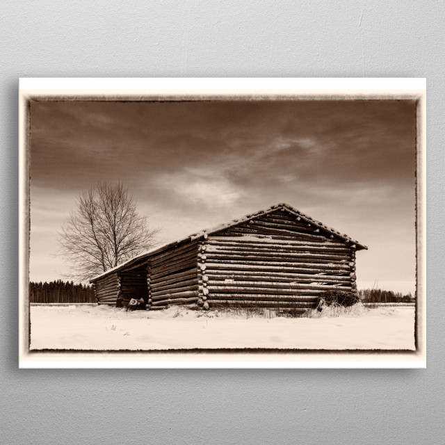 Old Barn On Fields Minimalistic Poster Print Metal Posters