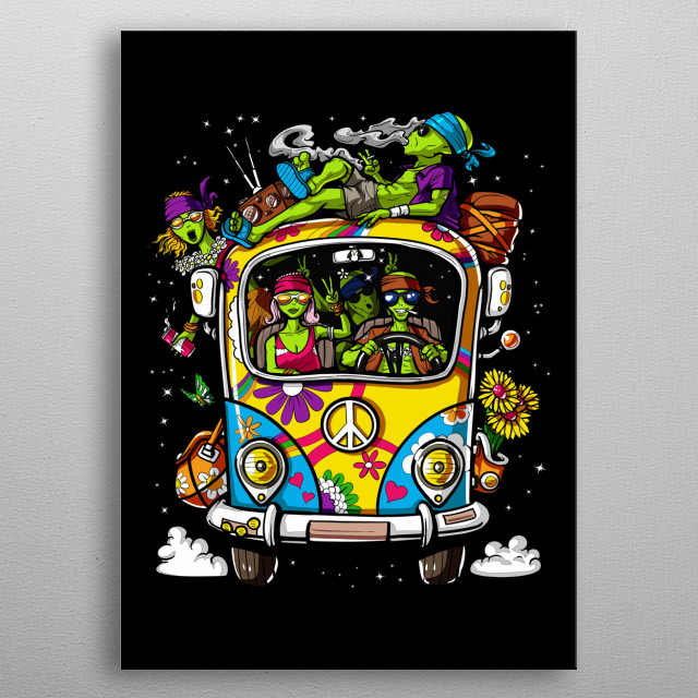 Aliens Hippie Van Peace Space Poster Print Metal Posters